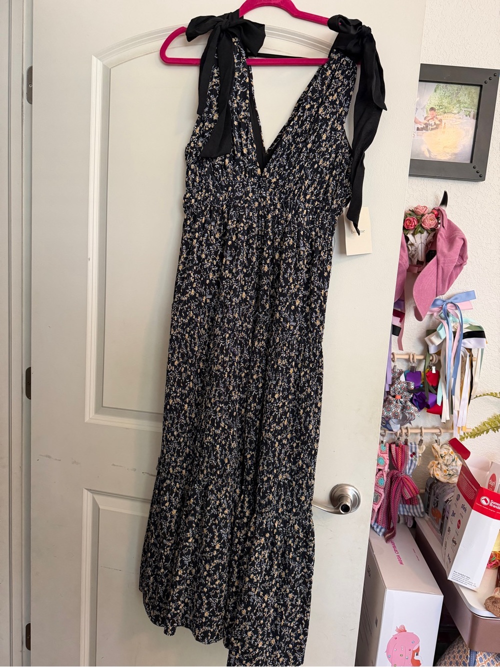 bohme Black Floral Tie-Shoulder Maxi Dress